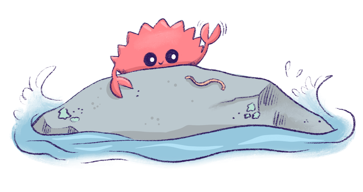 Illustration by Annie Ruygt of a crab sitting on a rock